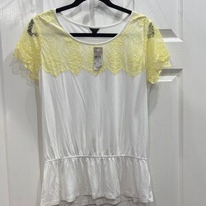 Ann Taylor White and Yellow Lace Blouse